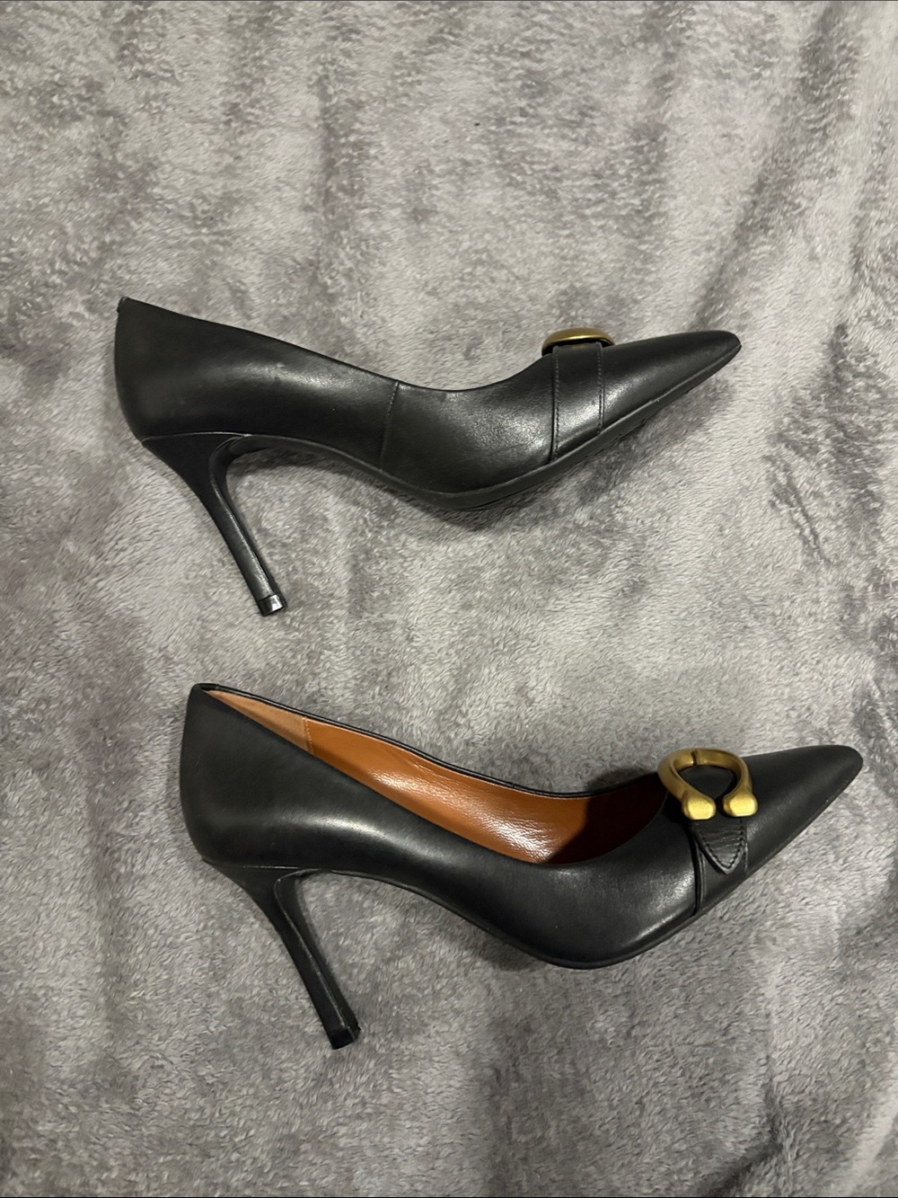 *SALE PENDING* Coach Black Leather Pointed Pumps with Brass Coach Buckle - Picture 5 of 6